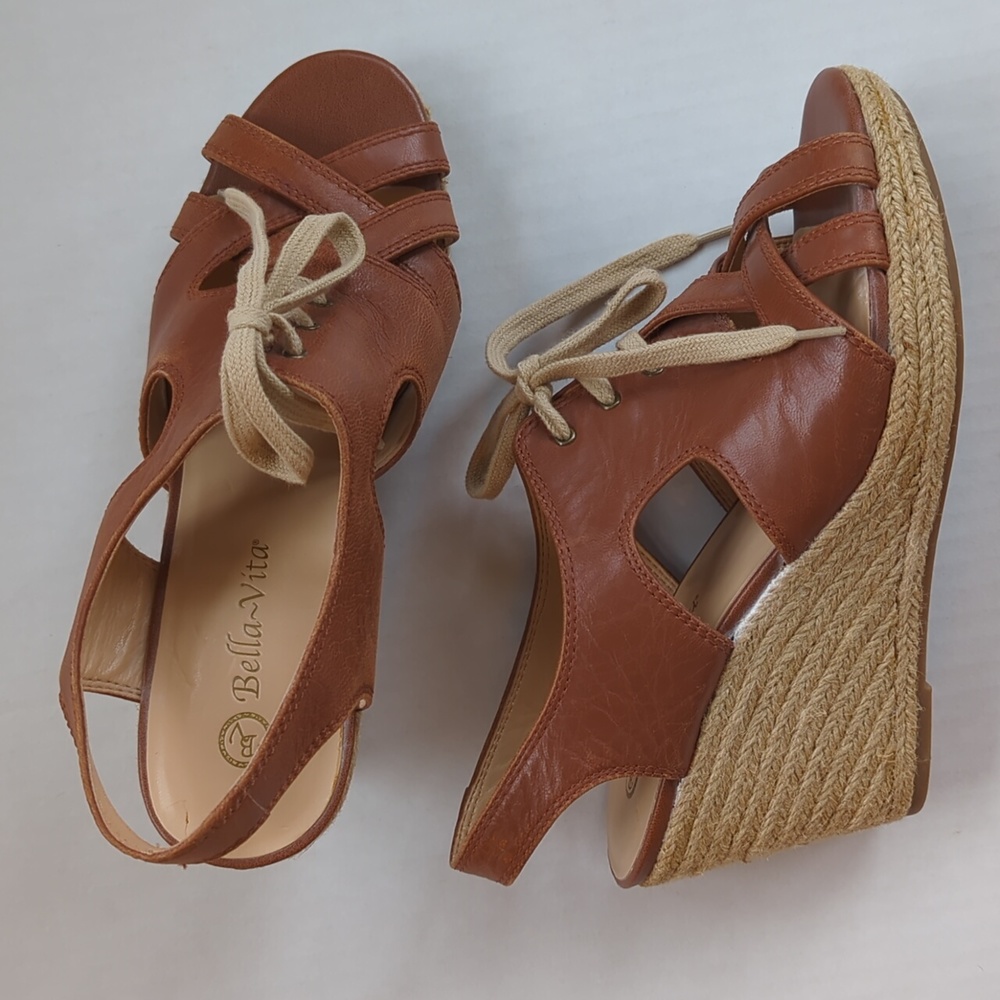 Bella Vita Slingback Leather Espadrille Wedge Sandal 9M Brown